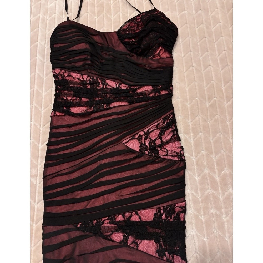 Vtg City Triangles Y2K Vampy Mesh Ruched Dress L Pink Black Lace Goth
